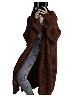 Plus Size Oversized Chunky Knit Open Front Long Cardigan Sweater Duster with